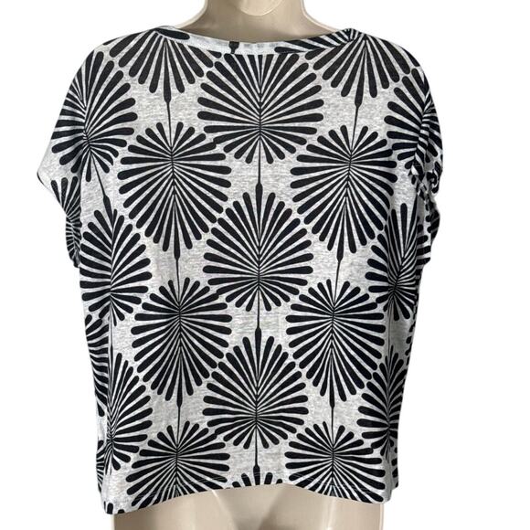 Joie Linen Cap Sleeve Palm Leaf Print Top Black Grey Size M - Picture 2 of 7